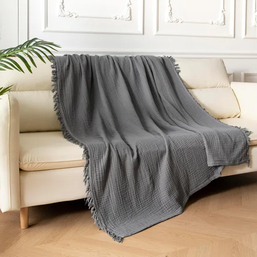 Miniatura 20 de Manta KyraHome de muselina 100 % orgánica para sofá, transpirable, súper suave, 100 % algodón, acogedora, ligera, cálida, suave, para todas