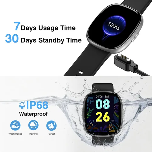 Miniatura 6 de TYKOIT Reloj inteligente, rastreador de fitness con pantalla táctil de 45 mm, monitor de frecuencia cardíaca, oxígeno en sangre, seguimiento