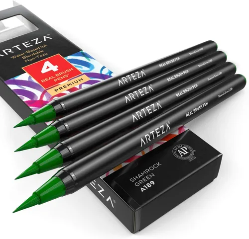 Miniatura 68 de Arteza Bolígrafos de pincel real, A174 gris delfín, paquete de 4, bolígrafos de acuarela con puntas de pincel de nailon, suministros de arte