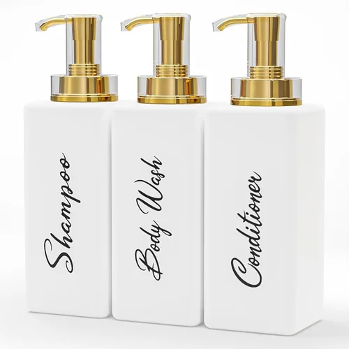 Miniatura 8 de Akalin Dispensador de champú y acondicionador brillante de 16 onzas, juego de 3 botellas brillantes recargables de champú y acondicionador