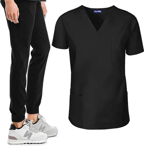 MEDPIA Conjunto médico para mujeres y hombres, uniforme médico de enfermería, pantalones deportivos elásticos en 4 direcciones y 6 bolsillos