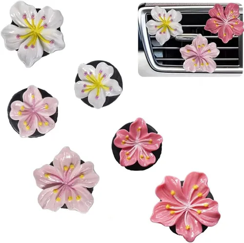 Miniatura 7 de Clips de Ambientadores para Ventilación 6 Piezas Lindos Accesorios de Carro con Flores para Mujeres y Niñas - Rosa y Blanco Decoraciones Estéticas