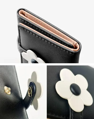 Miniatura 43 de MEISEE Billetera pequeña para niñas y mujeres, billetera de tres pliegues, bolsillo para efectivo, con estampado de flores, monedero con ventana