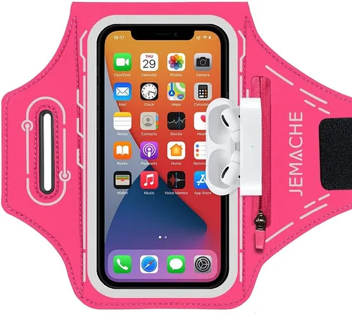 Miniatura 12 de Brazalete para iPhone 17 16 15 14 13 12 Pro con soporte para Airpods, entrenamiento de gimnasio y correr (negro)
