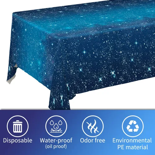 Miniatura 3 de Mantel espacial de Gatherfun con temática de estrellas espaciales, suministros para fiestas, mantel de noche estrellada, mantel de plástico
