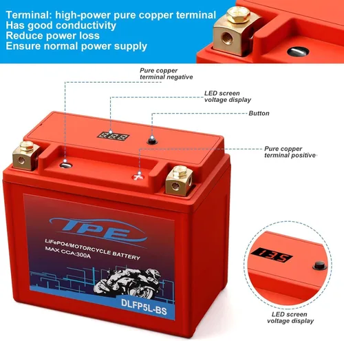 Miniatura 4 de TPE - Batería de litio de 12V para motocicletas YTX5L-BS 3AH 300CCA con BMS inteligente y pantalla LCD LiFePO4, batería de arranque