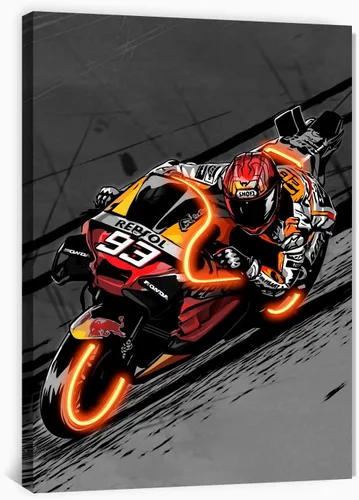 Sorventina Pintura en Estilo Neón Naranja #93 RC213V Bicicletas de Carrera en Arte de Pared - Lienzo Envuelto de 16x24, Sin LED, Decoración Ideal