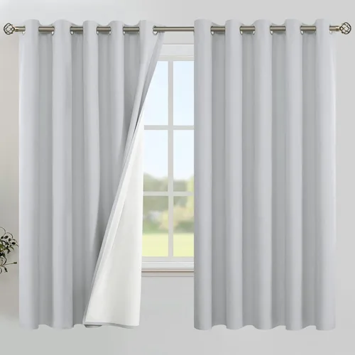 Miniatura 16 de YoungsTex - Cortinas de lino beige 100% opacas para dormitorio de 63 pulgadas de largo, cortinas cortas con aislamiento térmico y ojales