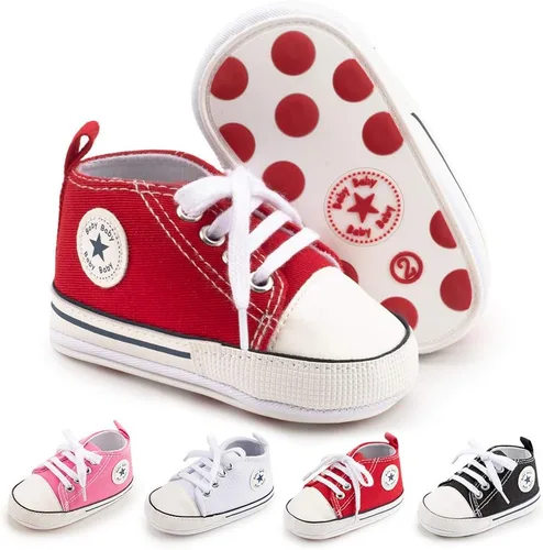 Meckior - Zapatos deportivos de lona para bebé, con suela suave y caña alta, para sus primeros pasos y estar en la cuna