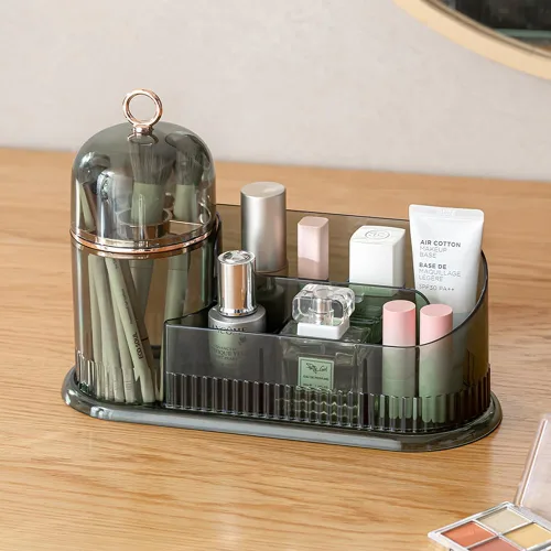 Miniatura 6 de Organizador de maquillaje, organizador de cuidado de la piel con soporte para cepillo, almacenamiento dividido para cosméticos, almacenamiento