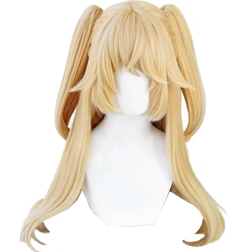 Peluca rubia clara de pelo largo doble cola de caballo linda cos anime exposición fiesta fiesta peluca (Amy)