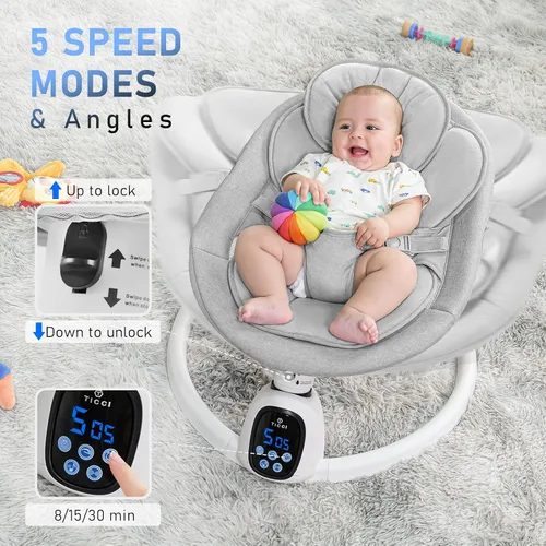 Miniatura 2 de T TICCI Columpios de bebé para bebés, gorila Bluetooth de 5 velocidades, altavoz de música, control remoto, uso en interiores y exteriores, gris