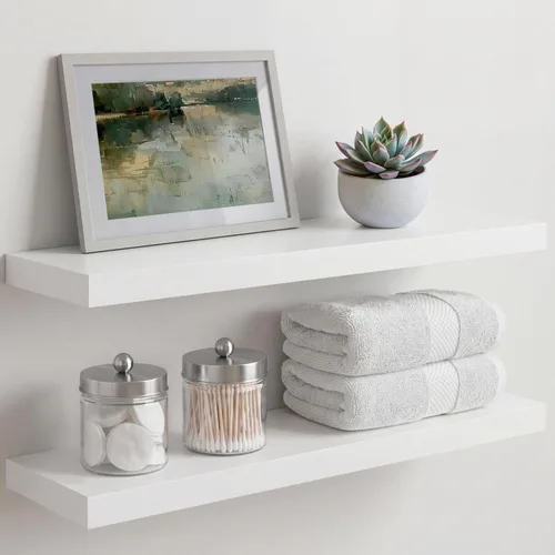 Miniatura 29 de Homeforia Estante flotante blanco de 48 pulgadas, estantes flotantes de madera maciza de alta gama de 48 pulgadas de largo para montaje en pared