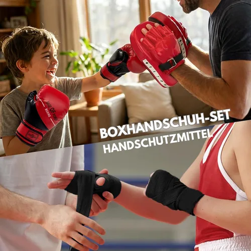 Miniatura 7 de Juego de guantes de boxeo y guantes de boxeo 3 en 1 para niños, guantes de boxeo, almohadillas de enfoque con envolturas de mano para niños,