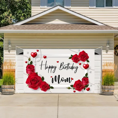 Miniatura 5 de Labakita Telón de fondo de feliz cumpleaños para mamá, letrero de decoración de cumpleaños de madre madre, telón de fondo de decoración de feliz