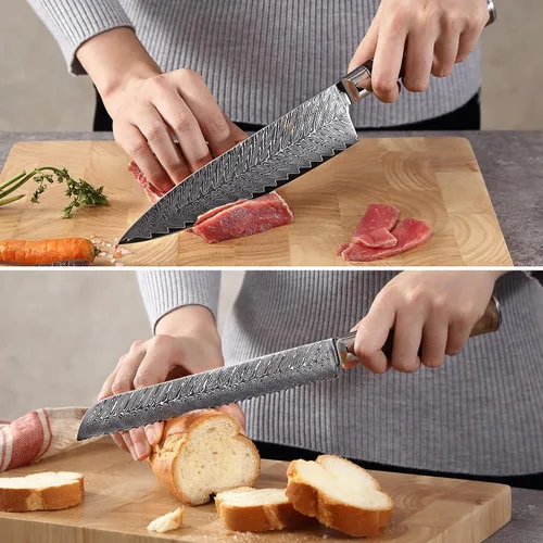 Miniatura 8 de Wakoli Juego de cuchillos de chef de Damasco con bloque magnético – Juego de bloque de cuchillos de cocina profesional de 5 piezas, cuchillas