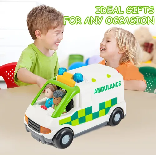 Miniatura 7 de Vehículo de juguete de ambulancia con luces y sonidos, juego de rol de rescate, juego de ambulancia, juguetes para niños de 1, 2 y 3 años, camión