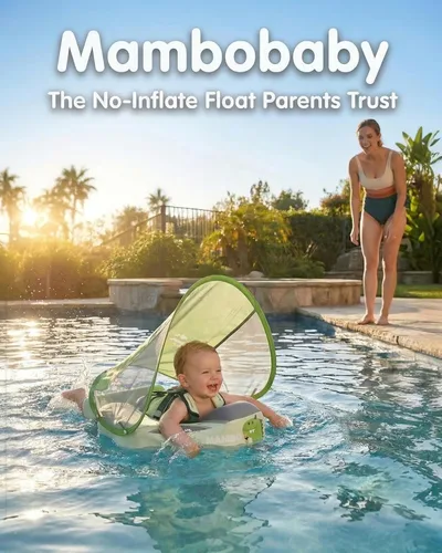 Miniatura 2 de Mambobaby Baby Float with Canopy for Pool，Infant Toddler Swim Float for Outdoor, UPF 50+ Sun Protection Solid Pearl-Foam Soft Skin-Friendly Fabric