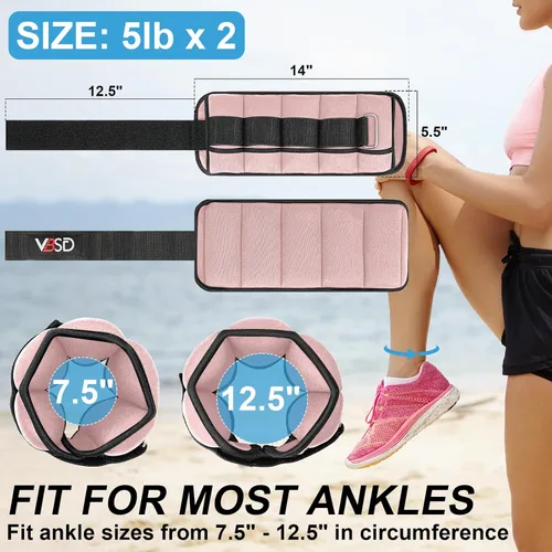 Miniatura 2 de VBSD Pesas de tobillo ajustables para hombres y mujeres, 2, 4, 6, 8, 10 libras, 1 par de correas de peso para piernas, juego de pesas de tobillo