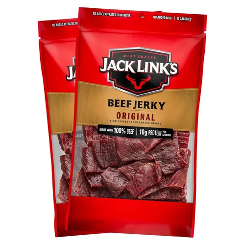 Jack Link's Carne seca original, gran aperitivo diario, 0.35 oz de proteína y 80 calorías, hecha con 100% carne de res, 96% libre de grasa, sin MSG