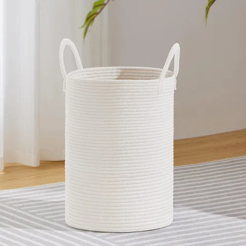 Miniatura 31 de VIPOSCO Cesta de lavandería grande, cesta de almacenamiento de cuerda tejida alta para mantas, juguetes, ropa sucia en la sala de estar, baño, Rayas
