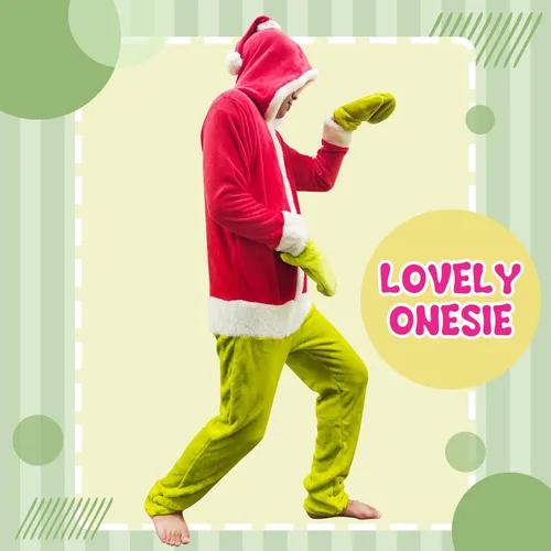 Miniatura 4 de Mono de Papá Noel, monstruo verde, unisex, para adultos, pijama con capucha de Navidad, disfraz de fiesta