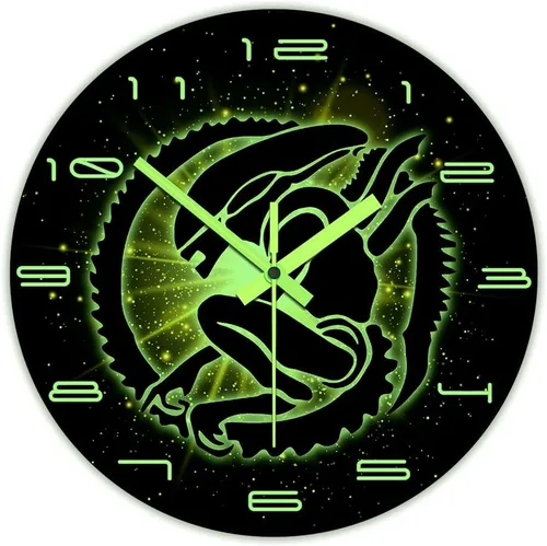 Miniatura 2 de The Geeky Days Alien Xenomorph Reloj que brilla en la oscuridad, funciona con pilas, silencioso de cuarzo, película de ciencia ficción, luminoso, 12