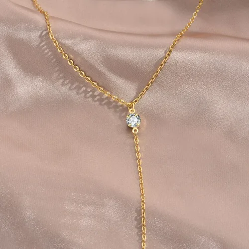 Miniatura 9 de Handmade Lariat Necklace for Women 18K Gold Plated Dainty Drop Y Chain Necklace Jewelry for Women Girl Gifts with Simulated Diamond16 to 18