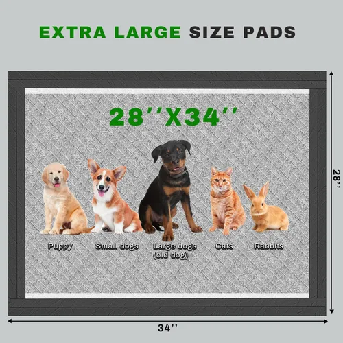 Miniatura 4 de Almohadillas para cachorros de carbón 28x34 pulgadas, almohadillas para orina de perros extragrandes, control de olores y a prueba de fugas