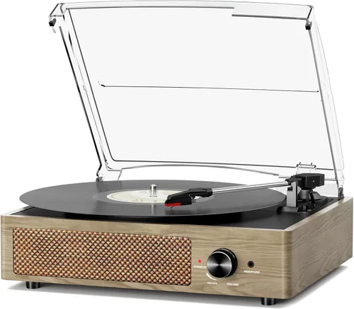Miniatura 18 de Tocadiscos de vinilo con receptor Bluetooth integrado y 2 altavoces estéreo, 3 velocidades y 3 tamaños, tocadiscos retro portátil para Naranja
