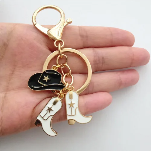 Miniatura 2 de Lindo llavero de vaquero para hombres y mujeres, sombrero de vaquero y botas de vaquero, joyería creativa para amantes de la joyería occidental