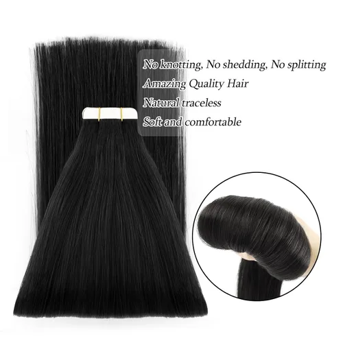 Miniatura 2 de ABH AMAZINGBEAUTY HAIR Extensiones de cinta de cabello humano Remy real, Remi, extensiones de cabello negro con pegamento en trama de piel