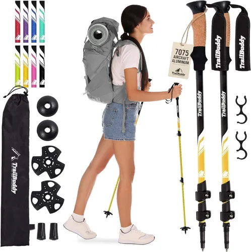 Miniatura 11 de TrailBuddy Bastones de senderismo plegables para niños, paquete de 2 bastones de senderismo para senderismo, camping y mochilero, bastones de Azul