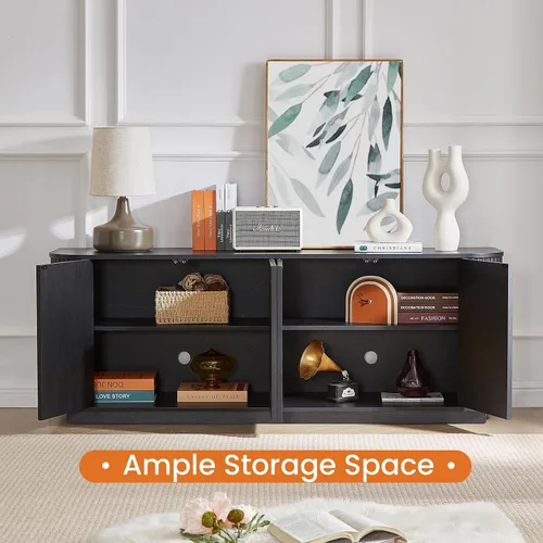 Miniatura 7 de LKTART Aparador de 64 pulgadas con almacenamiento, armario de almacenamiento de madera acanalada, aparador Credenza con estantes ajustables, resorte