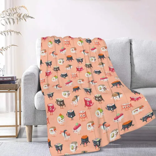 Miniatura 2 de Manta de franela con patrón de sushi de comida para regalo, manta de franela ultra suave y acogedora, manta de forro polar cálida para sofá, cama