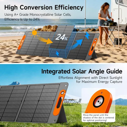 Miniatura 4 de Panel solar portátil de 120 W para estación de energía, cargador de panel solar plegable ETFE de alta eficiencia al 24%, QC3.0, tipo C 60W, salida