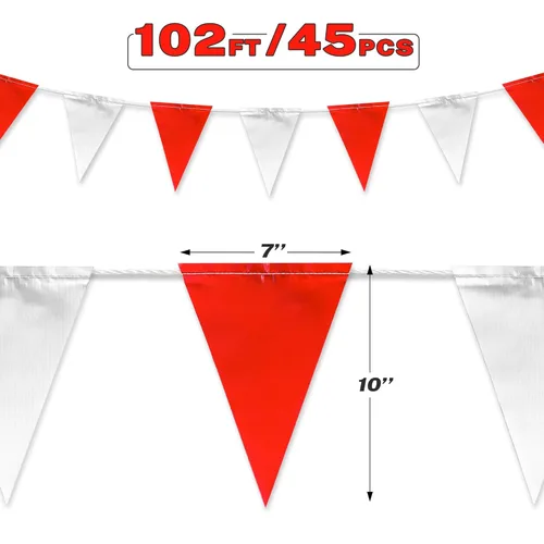 Miniatura 3 de Banderas de banderín Clasificación OSHA de 500 libras hebras resistentes a la decoloración (rojo y blanco, 102 pies)