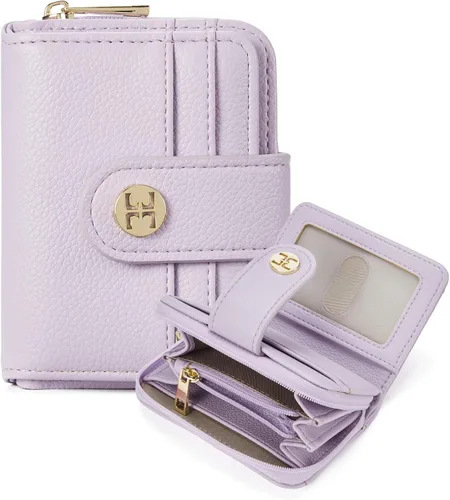 Miniatura 10 de Telena Cartera delgada para mujer, con bloqueo RFID, tarjetero de cuero con llavero plateado, color beige