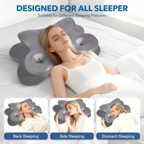 Miniatura 4 de Almohada cervical para aliviar el dolor de cuello, almohada ergonómica de espuma viscoelástica con funda de almohada de seda de hielo, almohada
