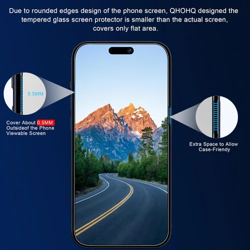 Miniatura 3 de QHOHQ Paquete de 3 protectores de pantalla para iPhone 15 Pro Max [6.7 pulgadas] con 3 protectores de lente de cámara, película de vidrio templado