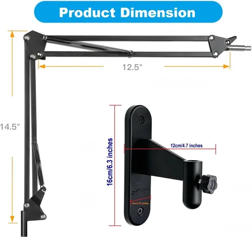 Miniatura 9 de Soporte de pared para micrófono, soporte de pared para micrófono Logitech Blue Yeti, Razer, HyperX, Shure, Rode Mic Broadcasting, Voice-Over