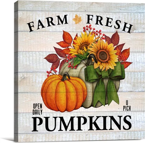 VAHATAN Decoración artística de otoño para pared, lienzo de calabaza de otoño, póster con estampado de calabazas de otoño, enmarcado, listo para