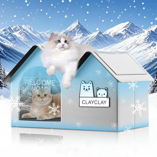 Miniatura 9 de Casa resistente para gatos con calefacción para invierno, casa para gatos al aire libre con aislamiento impermeable, con almohadilla térmica