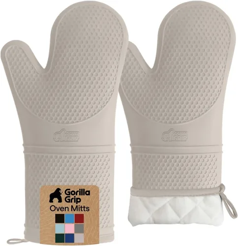 Miniatura 13 de Gorilla Grip - Juego de guantes de horno de silicona resistentes al calor extralargos, forro acolchado suave, guantes flexibles impermeables