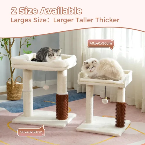 Miniatura 5 de Torre de árbol para gatos grandes, poste rascador para gatos con auto peluquero para gatos, cama superior de 20 x 15.7 pulgadas de ancho, poste Beige