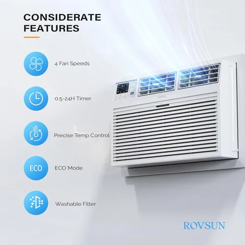 Miniatura 3 de ROVSUN Aire acondicionado a través de la pared de 12000 BTU con control remoto, unidad de CA de pared 4 en 1, calentador, deshumidificador