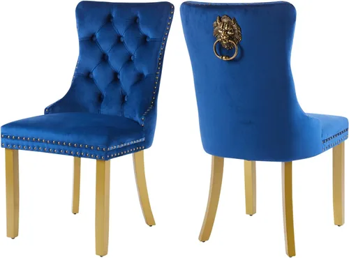 Miniatura 34 de Juego de 2 sillas de comedor de terciopelo, silla de comedor tapizada de alta gama con tirador de anillo en la espalda, adorno de clavos y patas