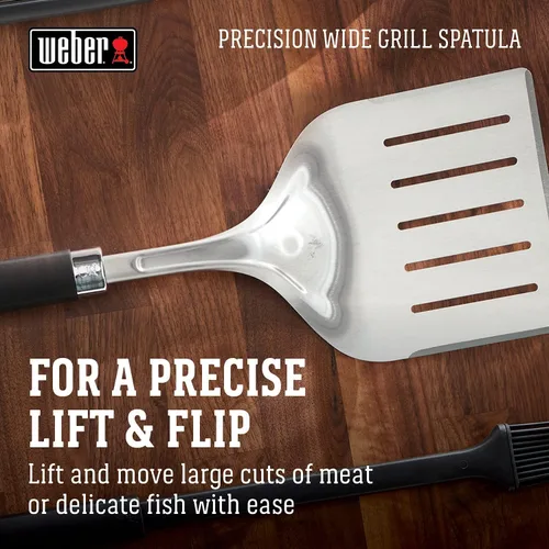 Miniatura 4 de Weber Espátula ancha para parrilla de precisión, espátula de barbacoa de acero inoxidable con borde biselado de 3 lados, mango antideslizante suave