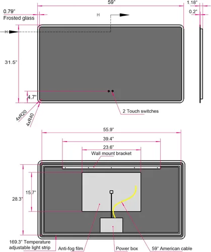 Miniatura 6 de Espejo de baño rectangular redondeado de 60 pulgadas de ancho x 32 pulgadas de alto, montado en la pared, retroiluminado, antiniebla, rectangular