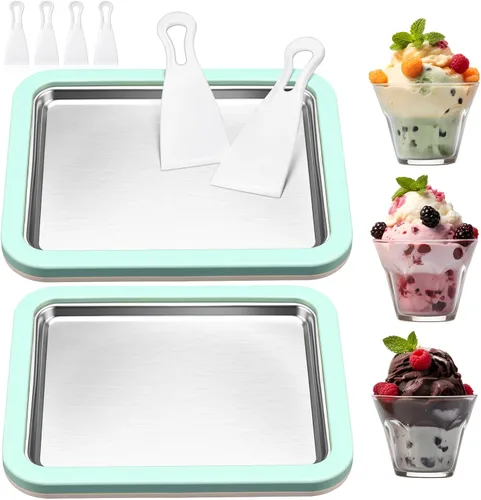 Miniatura 8 de 2 Sets Rolled Ice Cream Maker, Rolled Ice Cream Tray with 2 Scrapers, Instant Stainless Steel Plate for Making Slushies Frozen Yogurt Sorbet(Light
